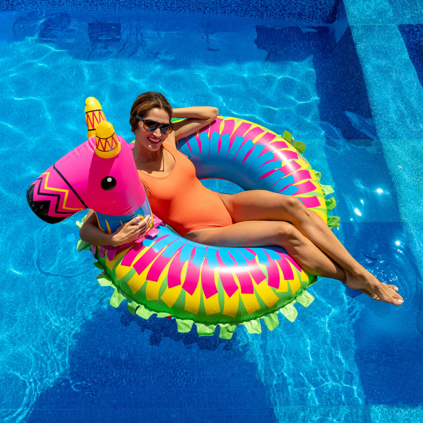 BigMouth Giant Festive Pinata Donkey Design Pool Float - 4 ft Wide Durable Vinyl Inflatable Swim Ring, Comfy Ring Shape Large Size Fiesta Party Accessory & Summer Gift for Adults