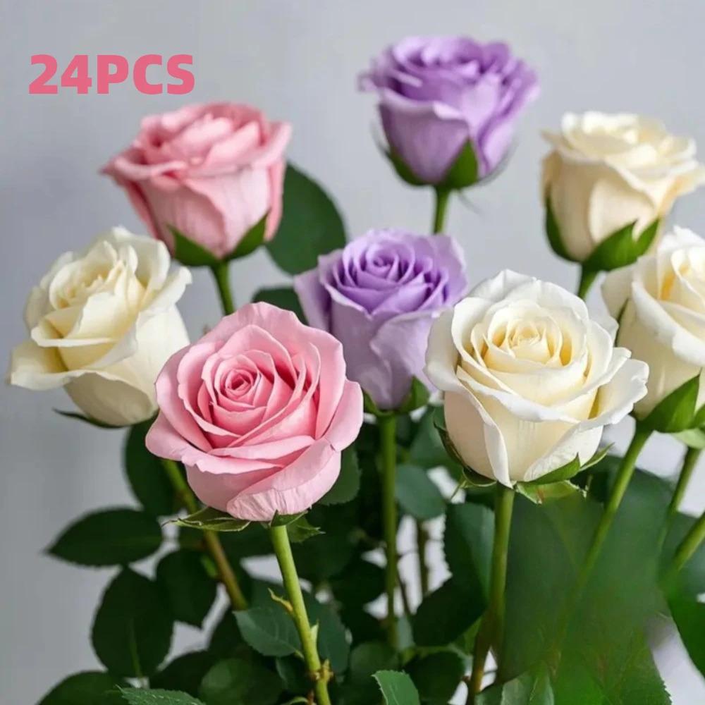 24 Simulated Rose Bouquets- Lifelike Long stem Artificial Flowers, Mother's Day, Home Decoration