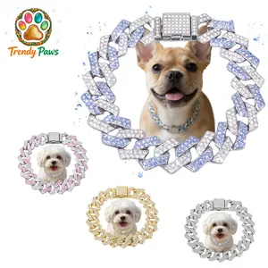 Full Rhinestone Hip-Hop Pet Cuban Chain - Geometric Flip Lock Collar, Sparkling Statement Necklace for Small, Medium & Large Dogs, Iced-Out Party & Streetwear Accessory