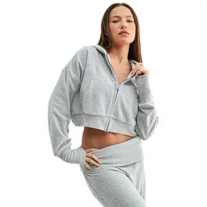 Halo Crop Zip Hoodie | Grey