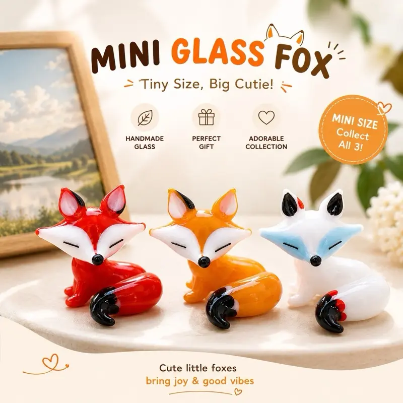 Hand Blown Mini Glass Fox Figurine | Handmade Sleeping Fox Ornament | Cute Woodland Animal Decor | Tiny Collectible Gift