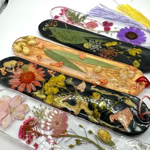 Set of 4 Handmade Resin Bookmarks with Pressed Flowers