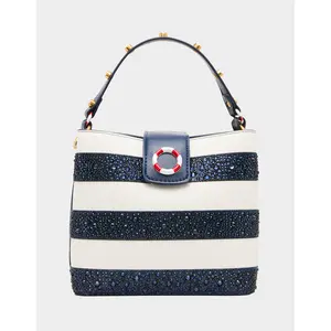 Betsey Johnson AHOY, GORGEOUS RHINESTONE STRIPE NAVY MULTI