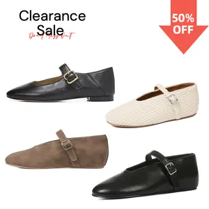 Clearance Sale Women Classic Square Toe Mary Jane Flats Ankle Strap Ballet Flats Buckled  Comfy Dress Daily Office Shoes Leather