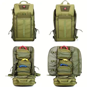 Tactical Outdoor Medical Backpack - Large Capacity MOLLE Webbing System, Multiple Compartments with Red Cross Access Panel, Durable Olive Green Backpack for Camping, Hiking, Hunting & First Aid Gear Organization, Reinforced Material Men's Charcoal Heather