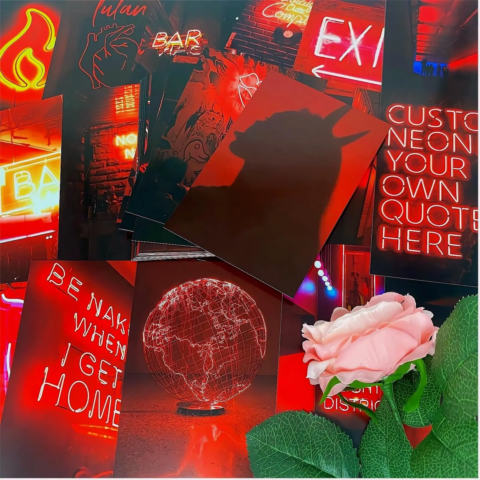 50PCS Red Neon Aesthetic Images DIY Decorative Posters - 4x6 in Dark Red Room Decor for Girls, Box-Included Dorm Photo Wall Kit, Decor Inspo Gift for Teen Girls, Coated Paper
