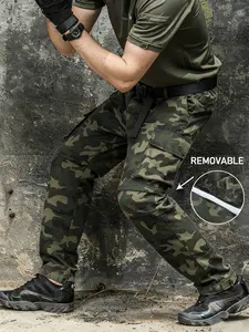 Four Seasons Men's Summer Regular Camouflage Zipper Multi Pocket Functional Casual Pants with Waist Belt and Detachable Legs, Windproof Outdoor Activity Training Pants, Suitable for Dating, Daily Life, Commuting, Four Seasons Styles