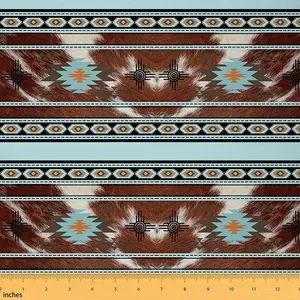 Feelyou Western Boho Cowhide Tribal Print Upholstery Fabric - 1 yd Medium Weight Waterproof Microfiber Aztec Textile, Easy-Cleaning Indoor/Outdoor Fabric for Living Room Sewing & Soft Furnishings, Fabric Living Room