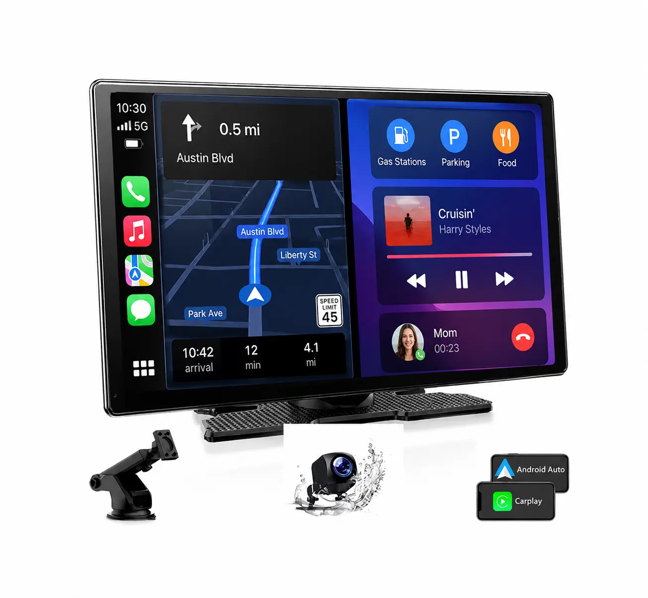 [DRIVN] 9” Wide Screen Car Display Cradle - HD Camera Mount with Night Vision, for GPS & Dashboard Organization