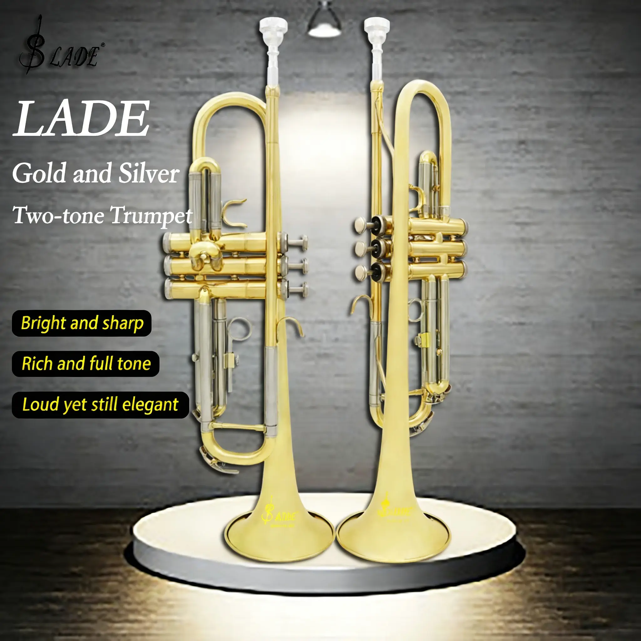 Slade Silver Color B Flat Trumpet, High-Quality Brass Material, Professional Stage Performance, Ideal for Beginners & Military Bands