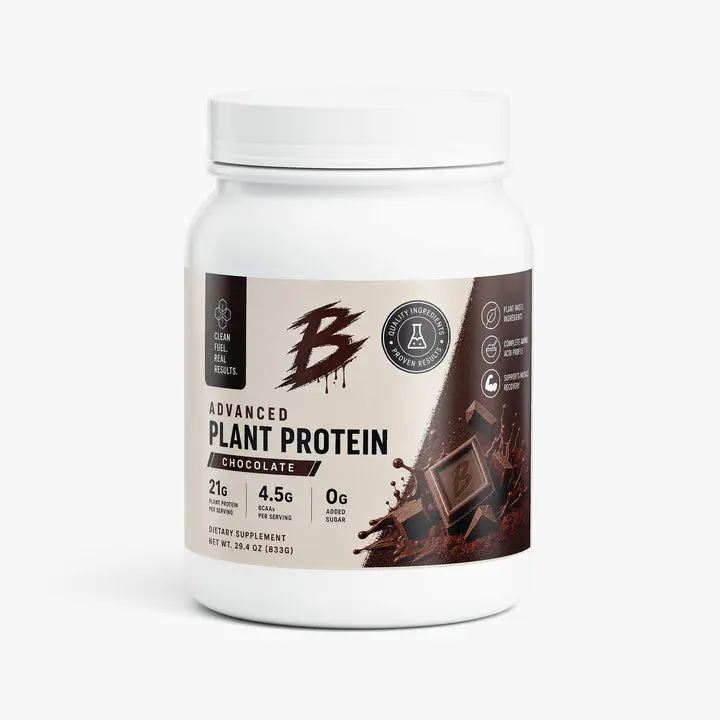 Chocolate Plant Protein Powder Supplement for Adults - Gluten Free, Clean Ingredients, Muscle Support, Metabolism Boost, Dairy Free