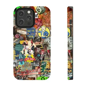 Vault Tec Collage Wasteland Post Apocalyptic Sci Fi Gamer Art Tough Phone Case. Edgy Retro Aesthetic Heavy Duty Shockproof Protective Smartphone Cover for iPhone 17 Pro Max 16 Air 15 14 13 12 11.