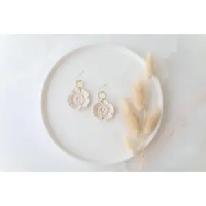 Clay earring | ivory poppy dangles | spring collection