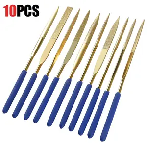 LOZLIN 10PCS Professional Diamond Needle Files, Titanium Plated High Hardness Small Files for Precision Crafting, Metalworking, Glass, Jewelry