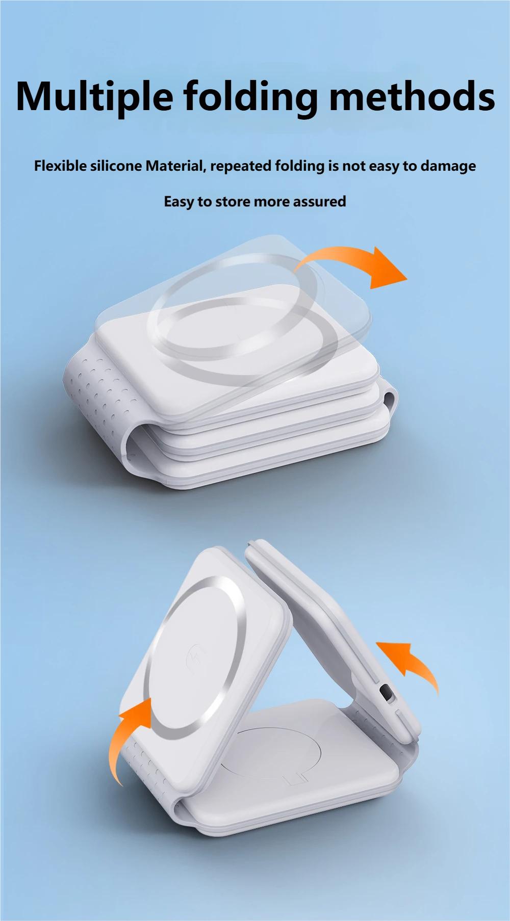 Charging Station for Apple Multiple Devices - 3 in 1 Foldable Magnetic Wireless Charger Dock - Travel Charging Pad for iPhone 16 15 14 13 12 Pro Max Plus Watch & Airpods