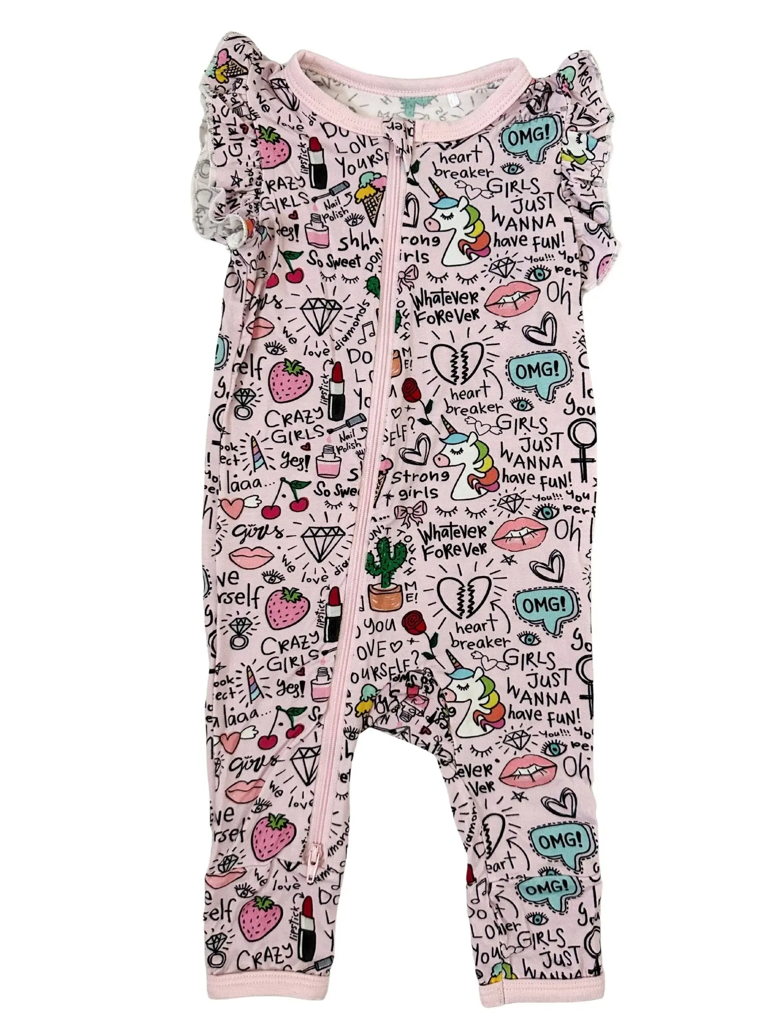 Bestaroo Dear Diary Flutter Romper, Bamboo Baby Short Sleeve Coverall, Dual Zipper, Soft Stretch 93% Bamboo/7% Spandex, Snug Fit