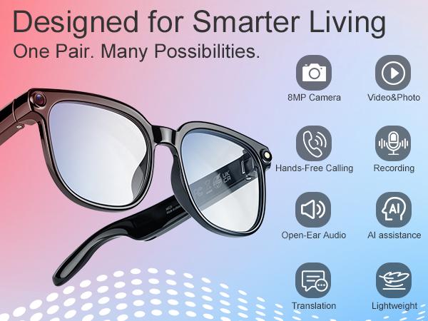 Smart AI Camera Glasses with 8MP Photochromic Lenses ,Button Touch Adjustment for Travel Outdoor Adventures Hands-Free Photography 160+Languages Real-Time Translation Bluetooth Wireless Wearable Video Recording UV Protection