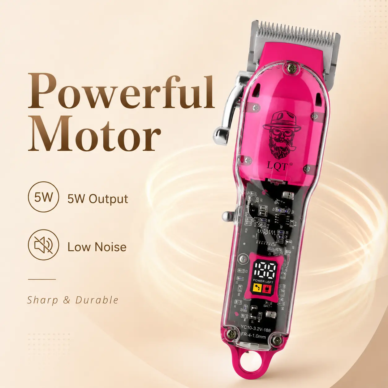 Professional Hair Clipper for Men, 2000mAh USB Type-C Rechargeable Cordless Trimmer with Digital Battery Display, Adjustable Blade Lever, 4 Guide Combs 3/6/10/13mm, 5W Motor, Low Noise Barber Haircut Machine for Home, Salon, Fade & Beard Grooming
