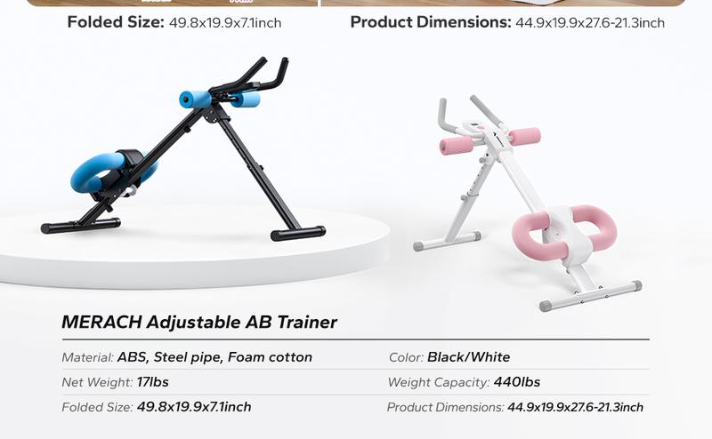 MERACH Adjustable Ab Trainer Machine LCD Monitor Foldable Abdominal Exercise Equipment Core Trainer Workout for Body Buttocks Shaper Fitness Equipment