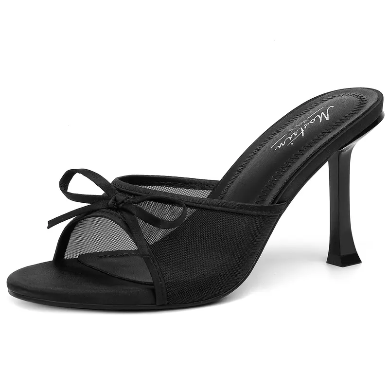 Mostrin Kitten Heels for Women Round Toe Heels With Bow Vintage Mules Sexy Slip on Stiletto Backless Sandals for Party Daily Shoe Footwear