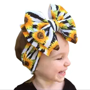 Girls Sunflower Printed Headband with Bow for Kids Fashion Accessories