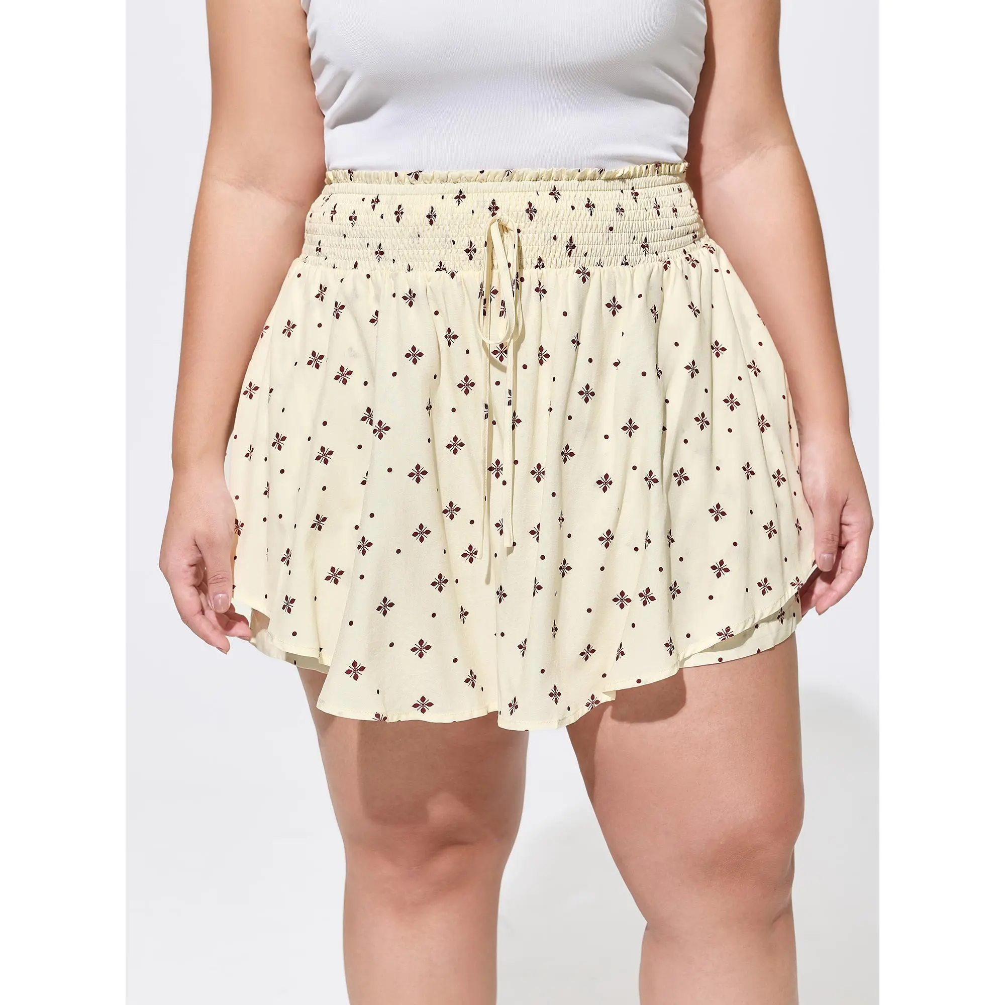 BLOOMCHIC Women's Plus Size Rayon Geometric Print Wide Shirred Waist Skort - Cute, Smooth, Bohemian Garment with Breathable Fabric, Pockets, Fit, Floral Vibes, Summer Wear [M-6X] 2026 Spotlight Deals