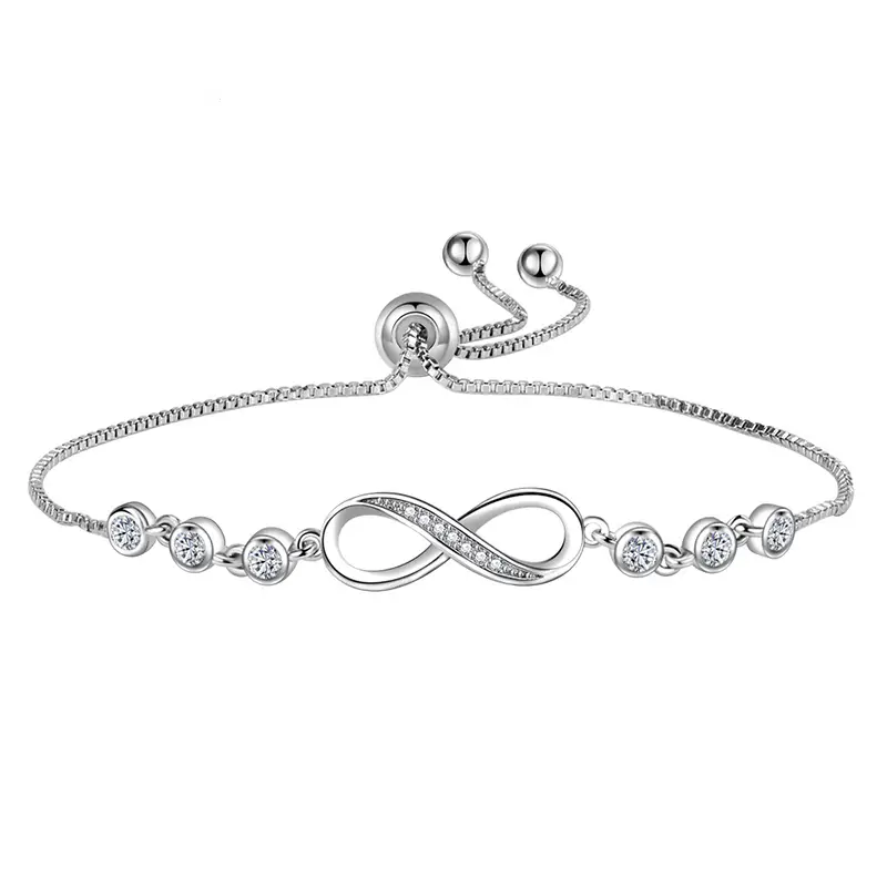 AELNEN 925 Silver Jewelry Love Bracelet for Women - Adjustable Slider with Cubic Zirconia Charm Link, Gift-Ready Accessory for Women Friends