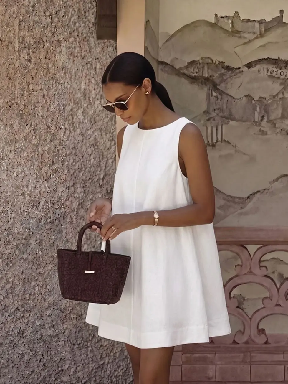 Women’s White Polka Dot A-Line Mini Dress - Round Neck Sleeveless Loose Casual Dress For Women - Summer Back To School Commute Vacation Date Party Brunch Street Style Outfit