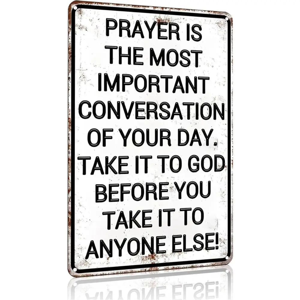 Vintage Aluminium Wall Sign - 8x12 in Christian Religious Metal Plaque with "Prayer Is The Most Important Conversation of Your Day" Quote, Home Decor for Church