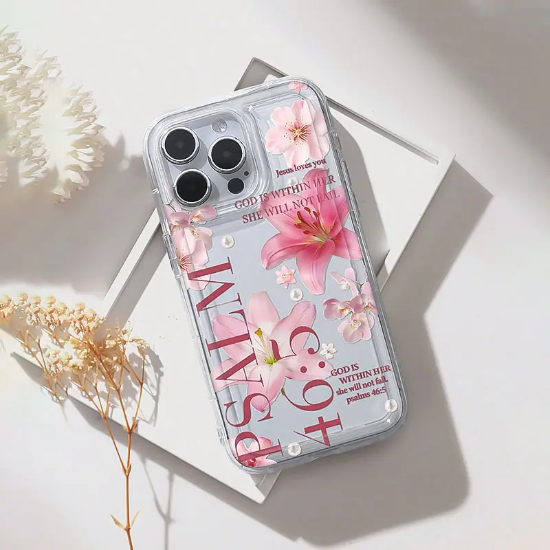 Floral Shockproof Phone Case for iPhone 15 Series, Transparent Airbag Design, Stylish Protective Cover, Ideal Gift for Family & Girlfriend