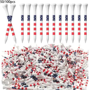 50/100Pcs American Flag Golf Tees Wood Patriotic Golf Tees USA Stars and Stripes Golfing Tees Reduce Sidespin and Friction for Men Women Golf Balls Game Golf Accessories
