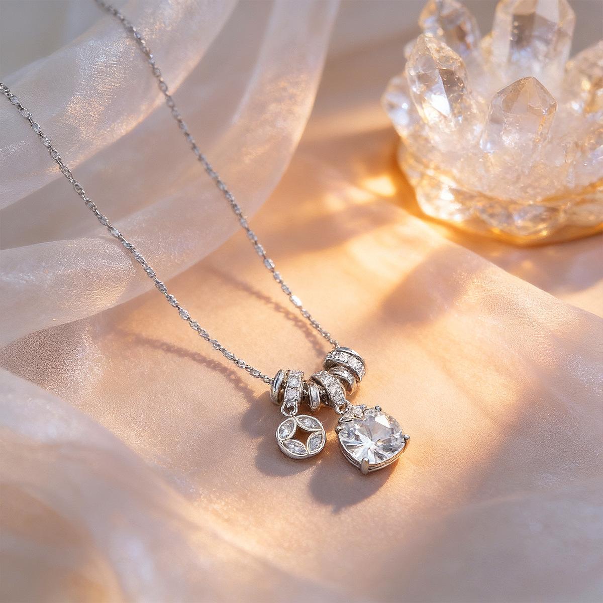 Luxury Sparkling CZ Pendant Necklace, Dainty Silver Plated Clavicle Chain, Elegant Everyday Wear Jewelry, Trendy 2026 Gift for Her Luxury Sparkling CZ Pendant Necklace, Dainty Silver Plated Clavicle Chain, Elegant Everyday Wear Jewelry, Trendy 2026 Gift for Her