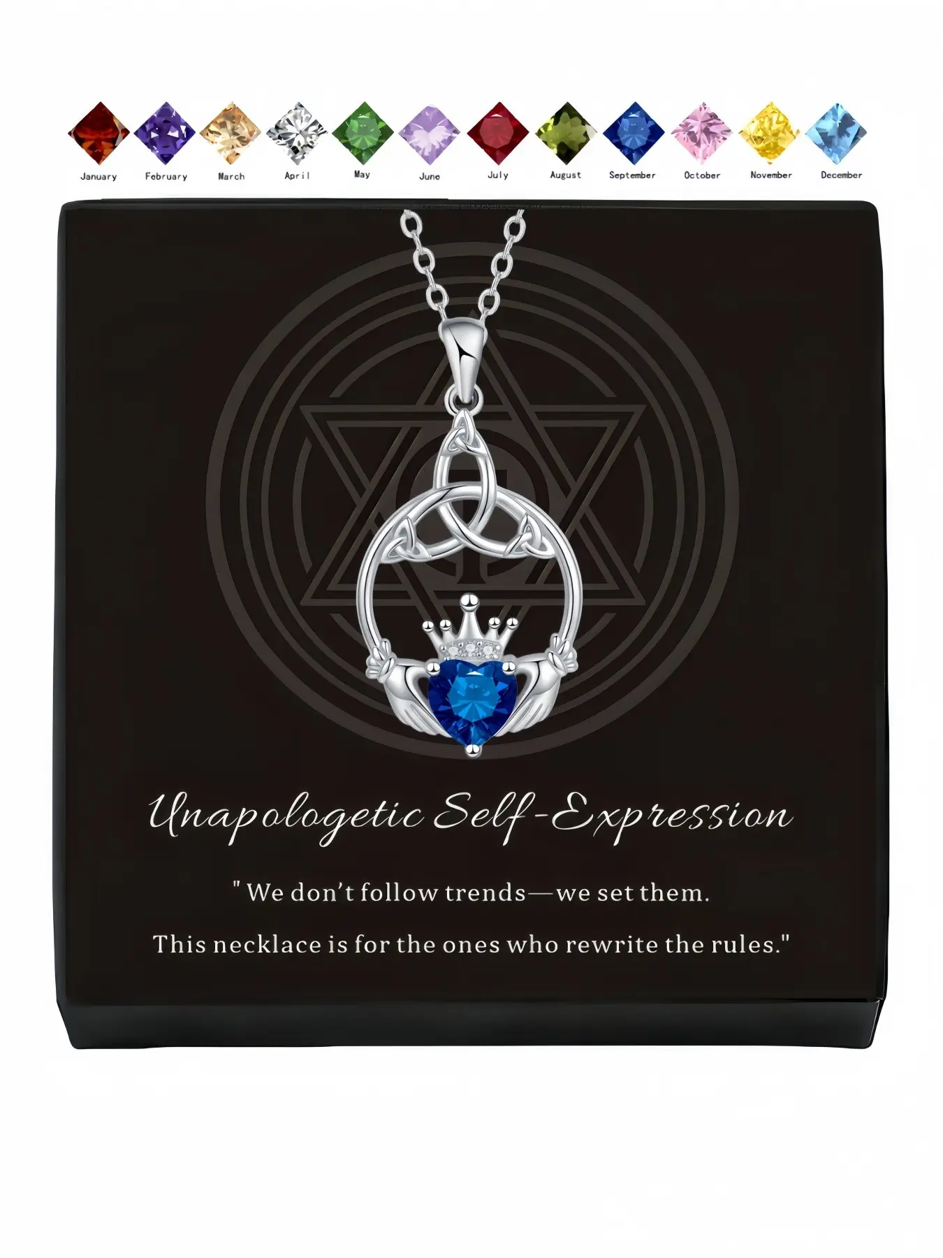 Claddagh Heart Luxury Celtic crown & witch knot necklace with twelve birthstones, Spring and summer new arrival, a lucky charm necklace for gifting, ideal for Valentine's Day, Christmas, Exquisite jewelry gift