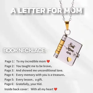 Unisex Engraved Book Locket Necklace, Heart Letters Book Charm Necklace, Sentimental Mother's Day Gift for Her, Engraved Book Necklace