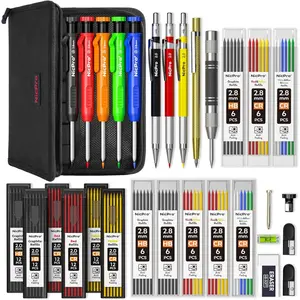 31 Pack Carpenter Pencil Set with Sharpener, Mechanical Carpenter Pencils with 128PCS Refills and Carbide Scribe Tool, Heavy Duty Construction Pencils for Architect Woodworking With Canvas Case