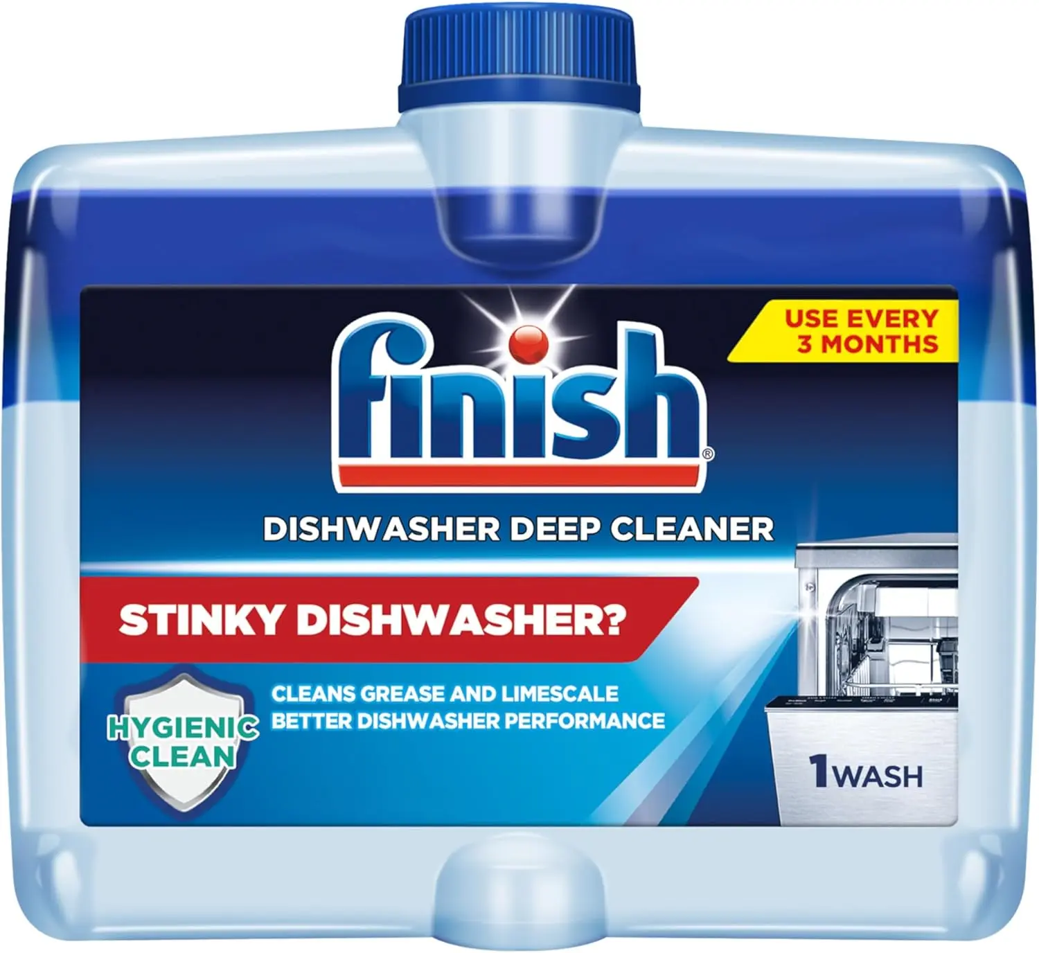 Finish Dishwasher Cleaner Liquid - 8.45oz 1 Bottle, Targets Hidden Grease, Removes Limescale, Combats Odors, Preserves Performance, 3-Month Home Kitchen Supply