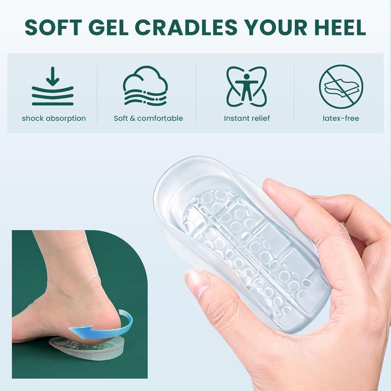 Gel Heel Cups for Plantar Fasciitis - Welnove 2 Pairs (4 Pcs) Honeycomb Matrix Heel Pads for Achilles Tendonitis, Washable Heel Inserts for Heel Pain Relief, Shoe Lift Support for Men & Women Size L