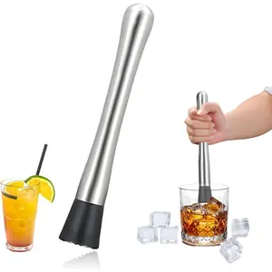 8" Stainless Steel Cocktail Muddler Lemon Smasher Bartender Tool Crushes Ice Fruits & Herbs for Home Bar Use Lemonade Stand Supplies