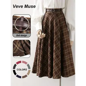 Women's Plaid Print Skirt, Casual Fashionable Midi Skirt, All-season Wear Ladies Bottoms, Perfect for Daily Outfit。（The size runs one size smaller, so it is recommended to order one size up.)Gift