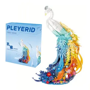 Peacock Flowers Building Blocks Set, Bird Model Kits DIY Crafts Collectibles, creative Home Decoration toy Model and Office Art, novelty items, Mother's Day/ Valentine's Day/ Christmas and Birthday Gifts for Mom/ Women/ Girlfriend