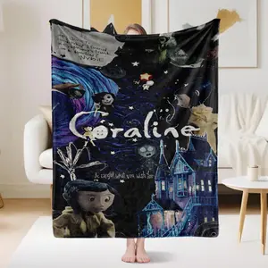 Coraline themed printed flannel blanket - soft and comfortable for all seasons, perfect for camping, naps and travel, a unique holiday gift