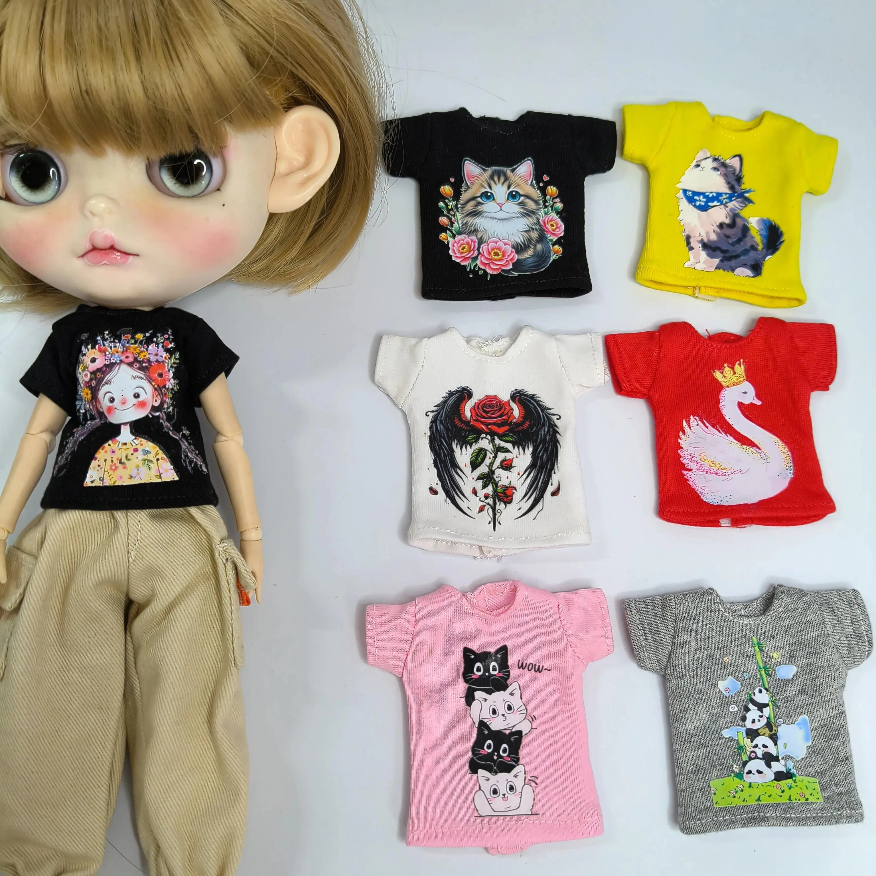NEW handmade ob24 1/6 dolls blyth clothes, cartoon print short T-shirt can be used for 1/6 doll accessories