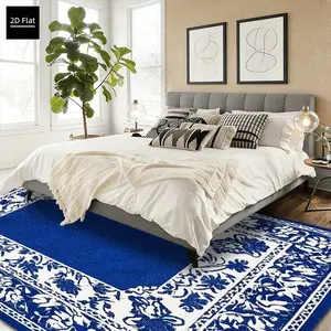 1pc Rectangular Blue Outdoor Rug, Waterproof Sunscreen Non-Slip Back, Velvet Camping RV Patio, Artistic Pattern, Indoor Outdoor Use