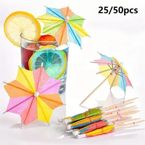25/50pcs Cocktail Umbrellas, Octagonal Star Paper Umbrellas, Cupcake Decorations, Handmade Drink Stirrers, Summer Beach Pool Party Supplies