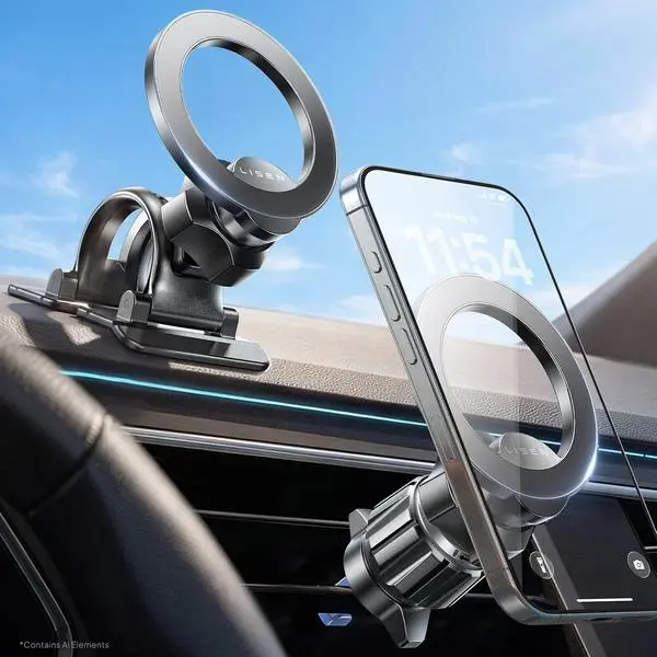 LISEN for MagSafe Car Phone Mount -Strong Magnets Magnetic Phone Holders for Your Car 2-in-1 Vent Dashboard Magnet Cell Phones Holder Mounts Car Accessories Gifts for Men Women fit iPhone, Black | Dash Accents