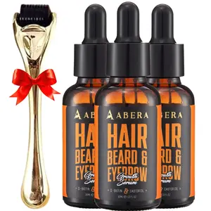 Abera Hair Growth Serum - Natural Regrowth Treatment for Hair & Beard with Biotin & Castor Oil Economy Combo (3 Serums + Gift)