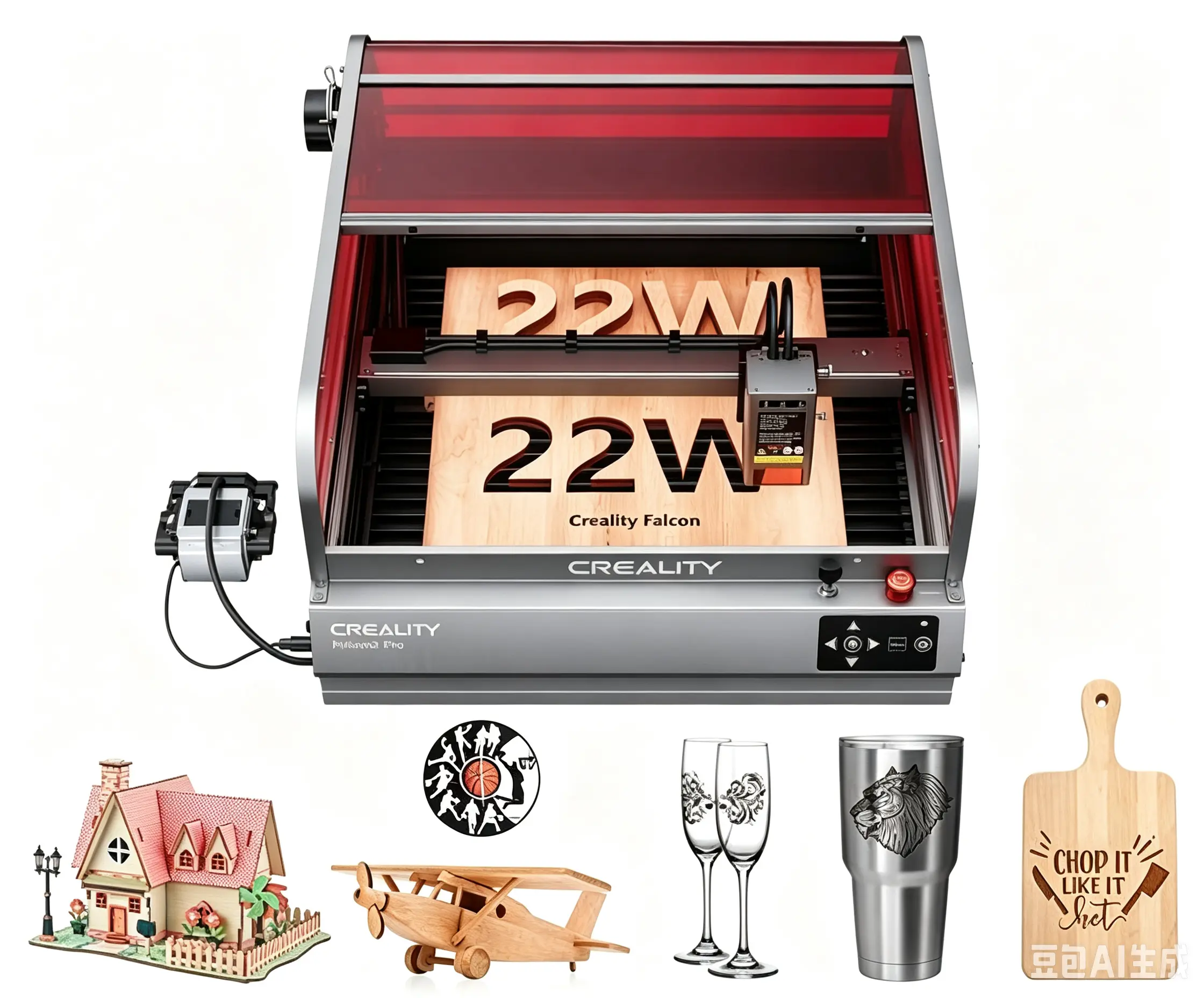 Creality Falcon2 Pro 22W/40W/60W Laser Engraver, 120000mW Desktop Diode Laser Cutter with Auto Focus (Z-Axis) & Auto Cut Through, Integrated Enclosure, Camera & Air Assist, 600mm/s for Wood & Acrylic