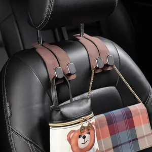 Car Hook for Back of Front/Second-Row Seat — Hidden Dual Hooks, Leather Flip-Up Design, Interior Storage Organizer