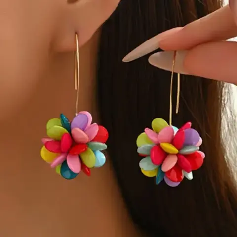 Bohemian Cute Candy-colored Random Beaded Flower Earrings for Women Stylish Casual Summer Jewelry Vibrant Colors Earring Jewelry Gifts Boho Style Jewelry Fashionable Jewelry Accessories