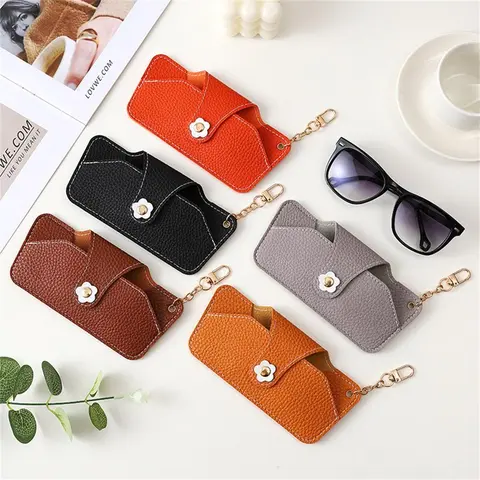 Portable Sunglasses Case with Chain, 1 Count PU Leather Sunglasses Storage Bag, Sunglasses Organizer, Glasses Case, Home Organizer for Travel, Glasses Holder